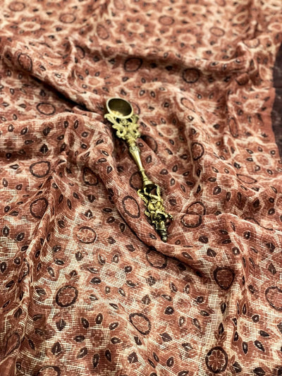 Rust Vanaspati Block Print Kota Saree