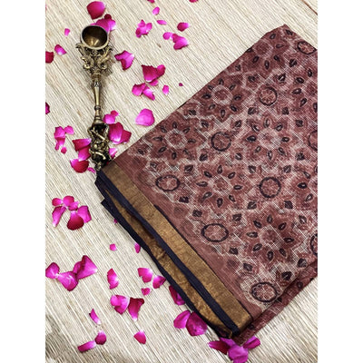 Rust Vanaspati Block Print Kota Saree