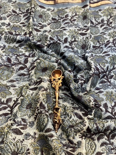 Indigo Vanaspati Block Print Kota Saree