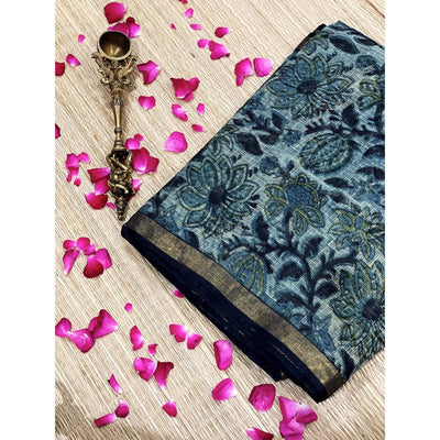 Indigo Vanaspati Block Print Kota Saree