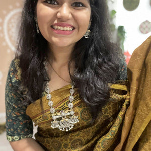 Yellow Ajrakh Cotton Silk Saree with Zari