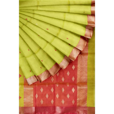 Green Handloom Maheshwari Silk Saree with Booti - SSEthnics
