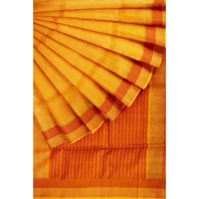 Yellow Handloom Maheshwari Jute Silk Saree - SSEthnics