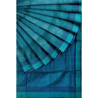Blue Handloom Maheshwari Jute Silk Saree - SSEthnics