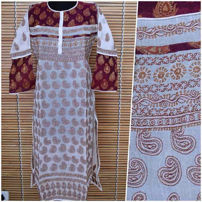 White Cotton Chikankari Embroidered Kurti - SSEthnics