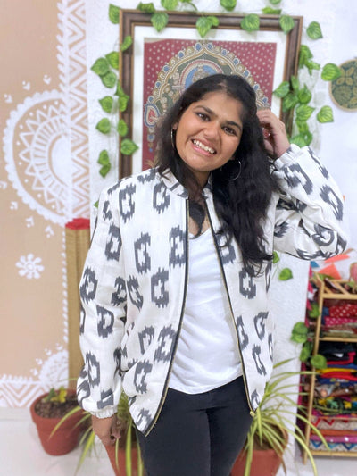 White Ikat Unisex Bomber Jacket
