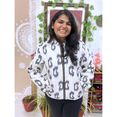 White Ikat Unisex Bomber Jacket