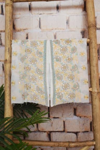 White Cotton Chikankari Kurti Fabric with Gota Patti New - SSEthnics